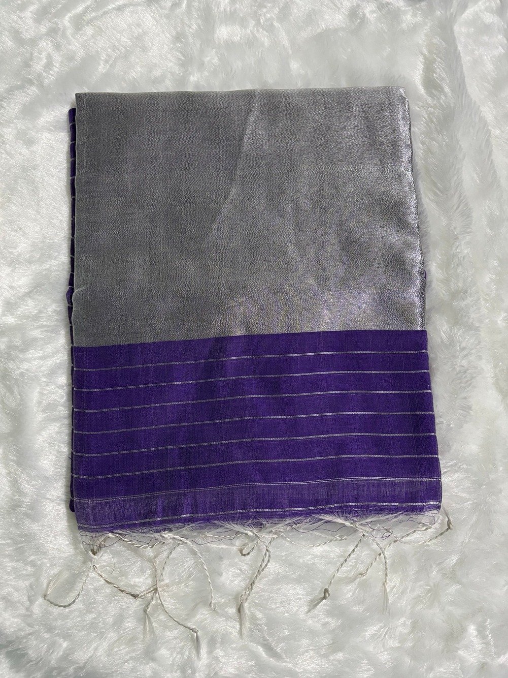 Royal Purple Silver Zari Linen Silk Saree